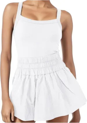 JOAU Womens Summer Casual Sleeveless Skort Romper Elastic High Waist Criss Cross Back Yoga Athletic Jumpsuits Trendy Outfits