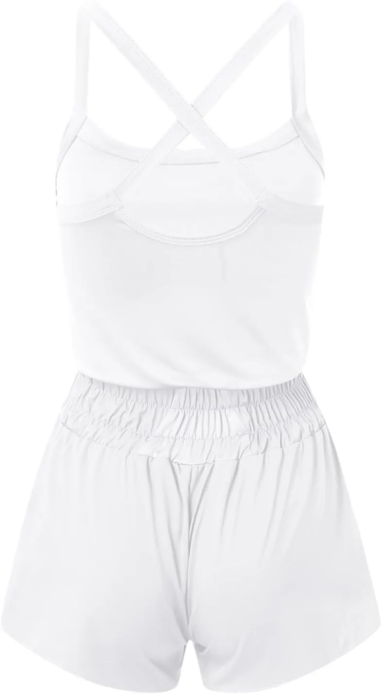 JOAU Womens Summer Casual Sleeveless Skort Romper Elastic High Waist Criss Cross Back Yoga Athletic Jumpsuits Trendy Outfits