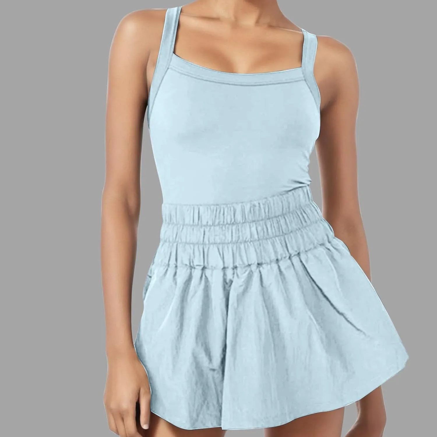 JOAU Womens Summer Casual Sleeveless Skort Romper Elastic High Waist Criss Cross Back Yoga Athletic Jumpsuits Trendy Outfits