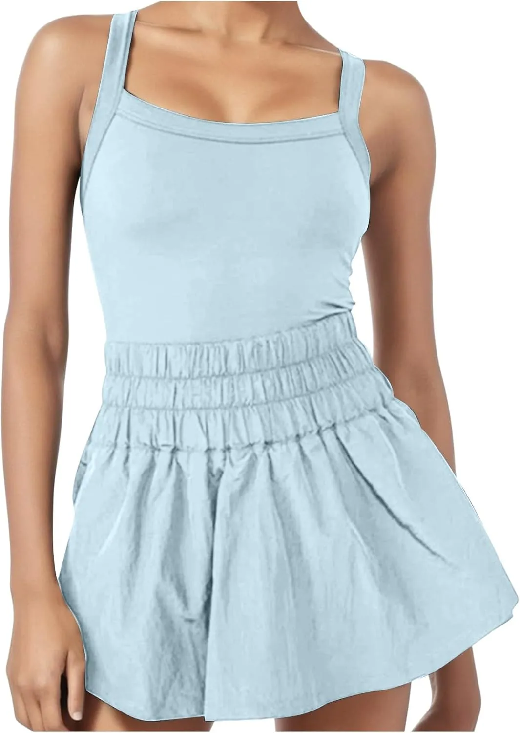 JOAU Womens Summer Casual Sleeveless Skort Romper Elastic High Waist Criss Cross Back Yoga Athletic Jumpsuits Trendy Outfits
