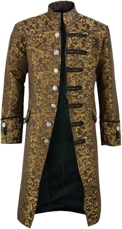 JYHBHMZG Men Coat Jacquard Trench Coat Men Vintage Medieval Gothic Mens Long Coat Halloween Prince Trench Coats Men