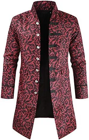 JYHBHMZG Men Coat Jacquard Trench Coat Men Vintage Medieval Gothic Mens Long Coat Halloween Prince Trench Coats Men