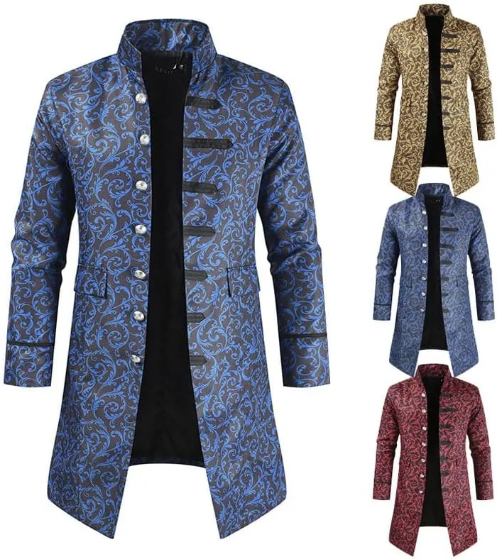 JYHBHMZG Men Coat Jacquard Trench Coat Men Vintage Medieval Gothic Mens Long Coat Halloween Prince Trench Coats Men