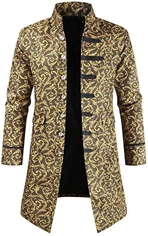 JYHBHMZG Men Coat Jacquard Trench Coat Men Vintage Medieval Gothic Mens Long Coat Halloween Prince Trench Coats Men