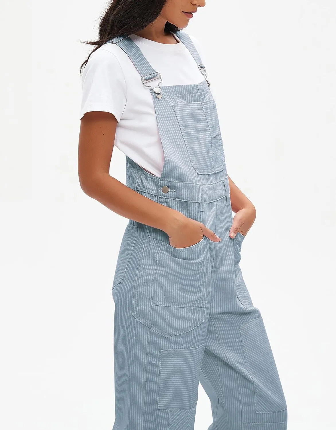 Kedera Women's Jean Overalls Loose Fit Adjustable Strap Striped Denim Jumpsuits Barrel Wide Leg Bib Overall Fall Fashion