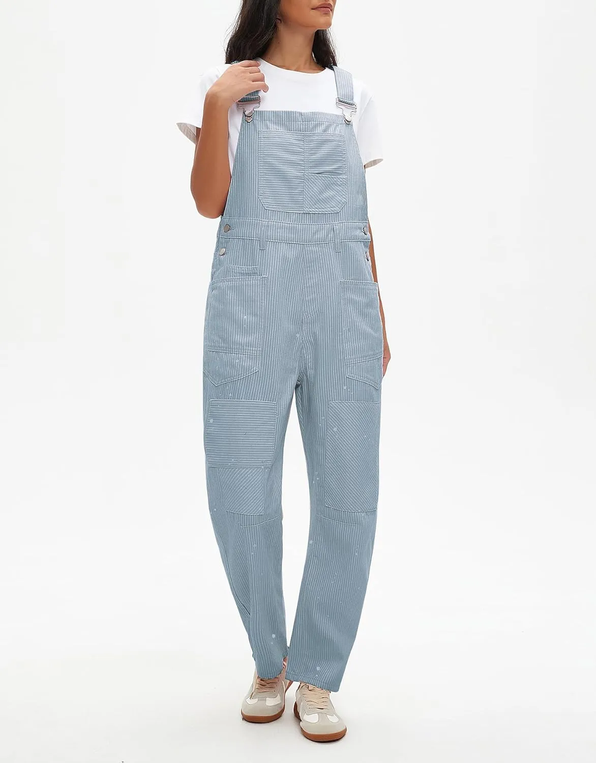 Kedera Women's Jean Overalls Loose Fit Adjustable Strap Striped Denim Jumpsuits Barrel Wide Leg Bib Overall Fall Fashion