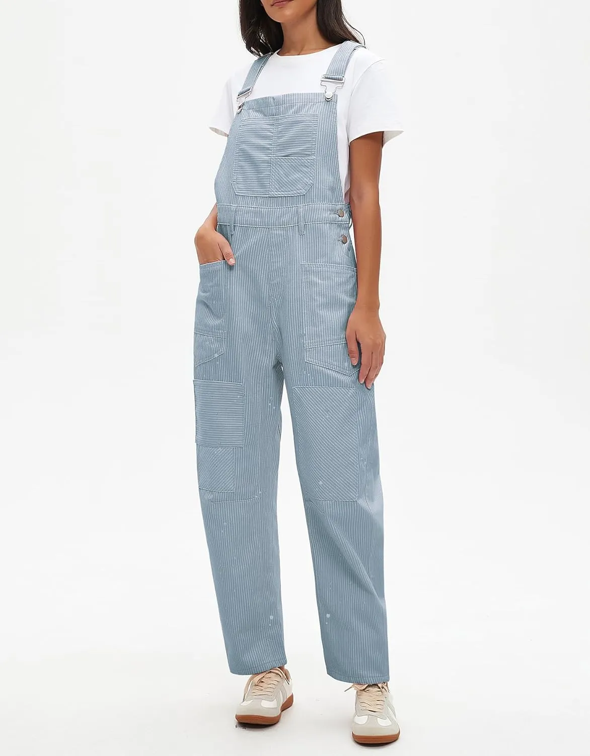 Kedera Women's Jean Overalls Loose Fit Adjustable Strap Striped Denim Jumpsuits Barrel Wide Leg Bib Overall Fall Fashion