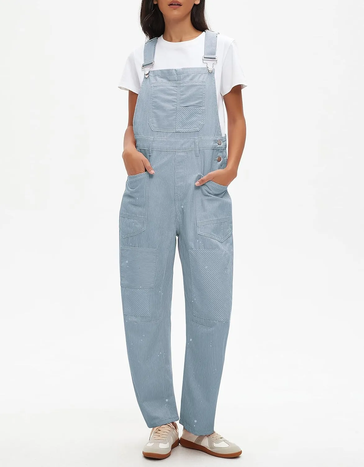Kedera Women's Jean Overalls Loose Fit Adjustable Strap Striped Denim Jumpsuits Barrel Wide Leg Bib Overall Fall Fashion