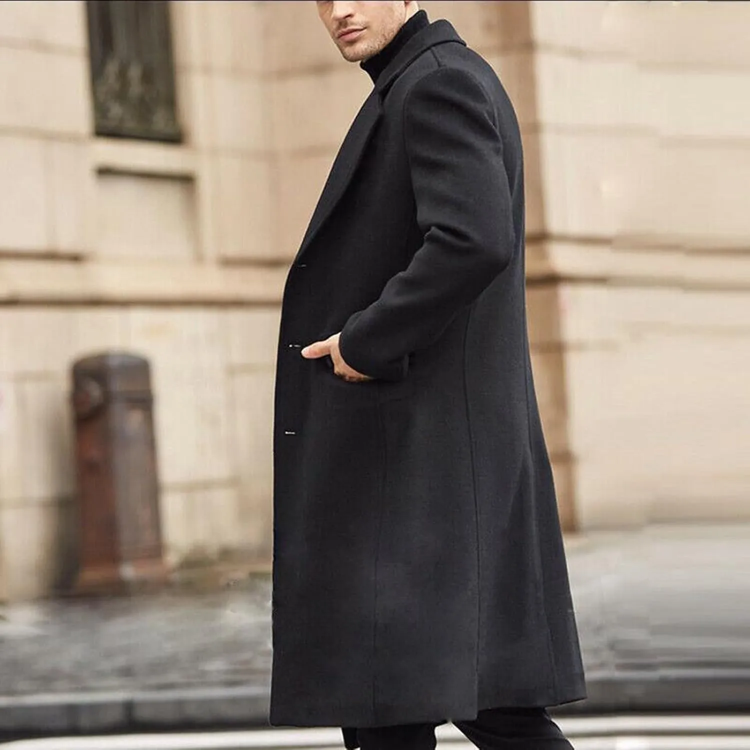 KELYWELL Mens Notched Lapel Trench Coat Winter Thick Slim Fit Trench Coats Long Warm Classic Business Overcoat