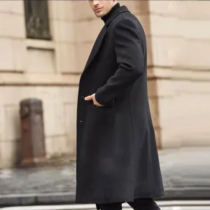KELYWELL Mens Notched Lapel Trench Coat Winter Thick Slim Fit Trench Coats Long Warm Classic Business Overcoat
