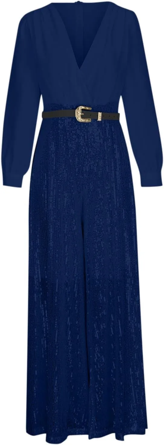 Ladies Overalls Jumpsuits Pants Romper for Women Dressy Sequin Sparkle Flare Wide Leg Fall Summer Overalls 2025