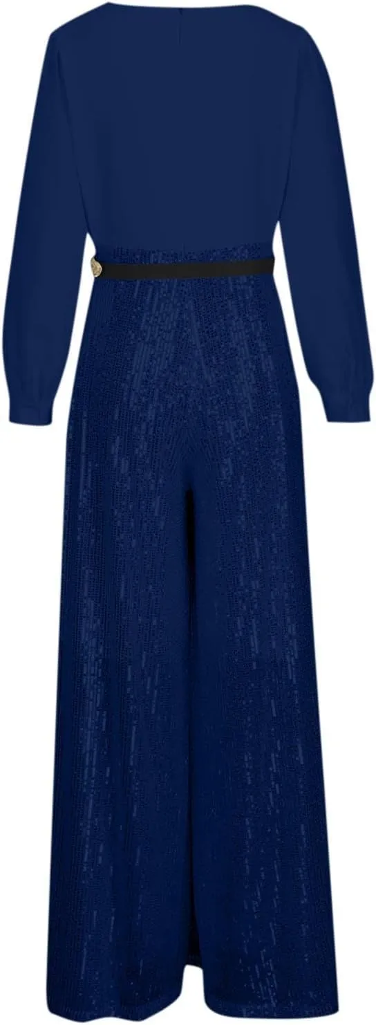 Ladies Overalls Jumpsuits Pants Romper for Women Dressy Sequin Sparkle Flare Wide Leg Fall Summer Overalls 2025