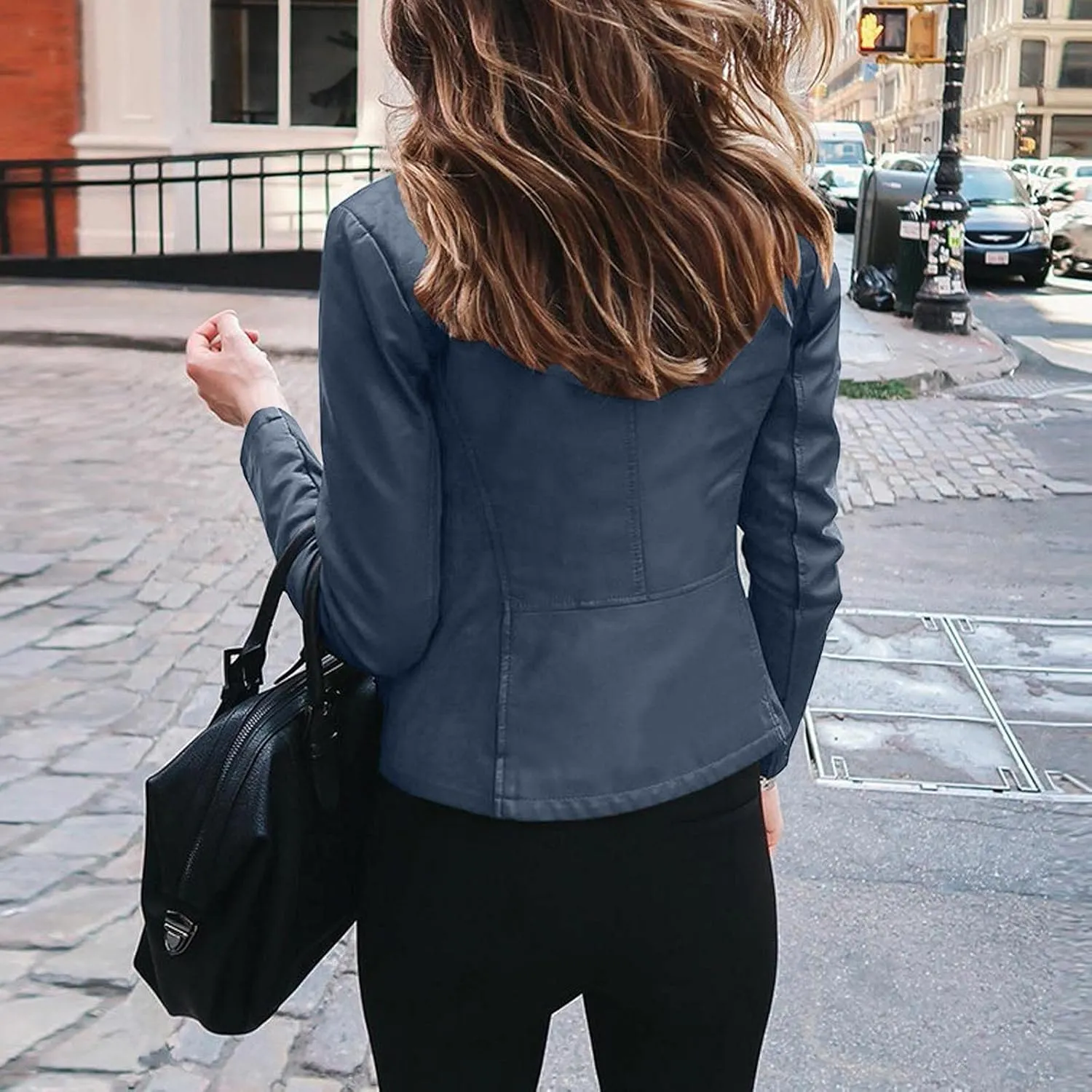 LCMTWX Leather Jacket Full Zip Snap Stand Collar Long Sleeve Outwear Cool Slim Jacket Coat for Vacation Brown Jacket Biker