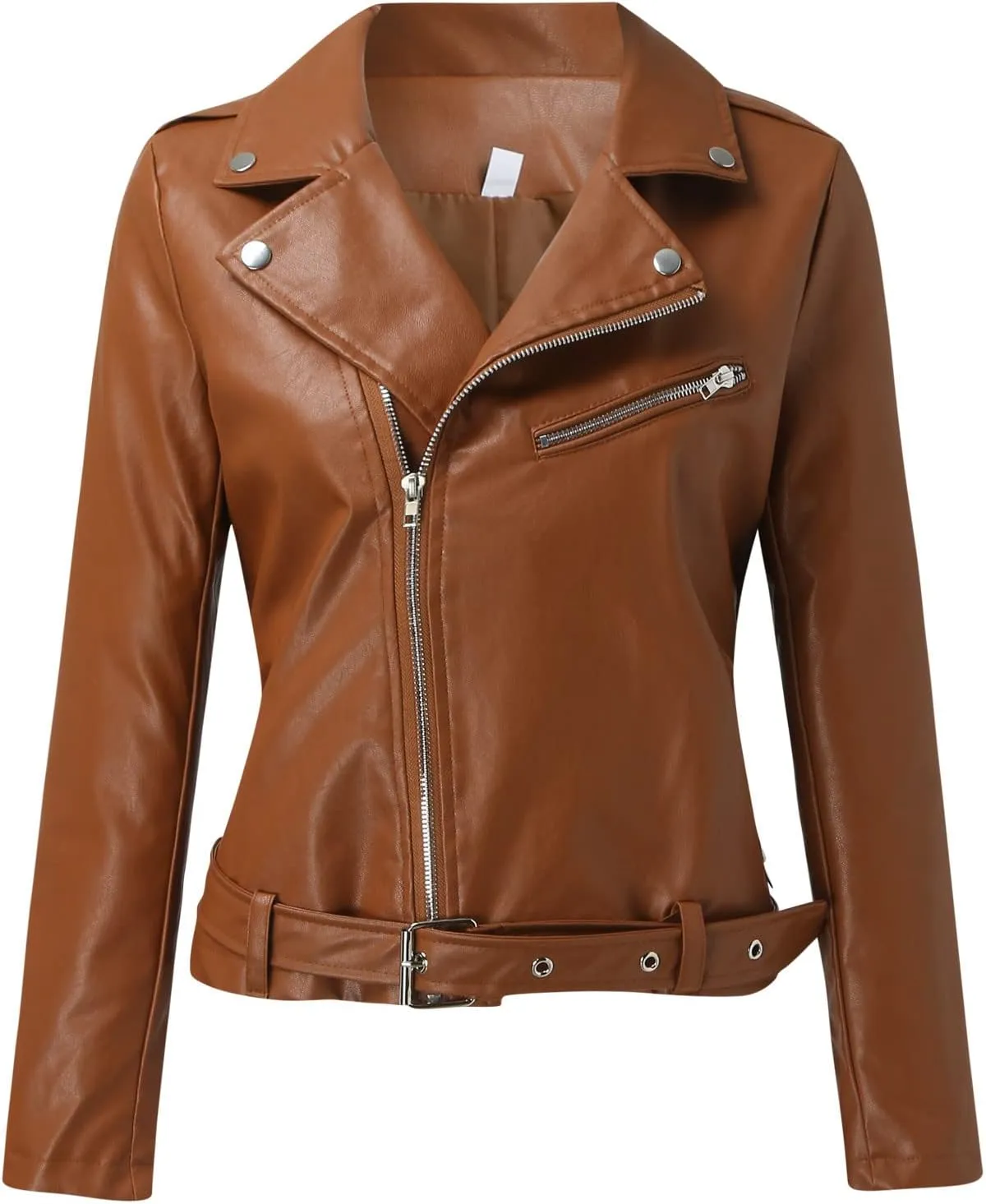 LCMTWX Leather Jacket Full Zip Snap Stand Collar Long Sleeve Outwear Cool Slim Jacket Coat for Vacation Brown Jacket Biker