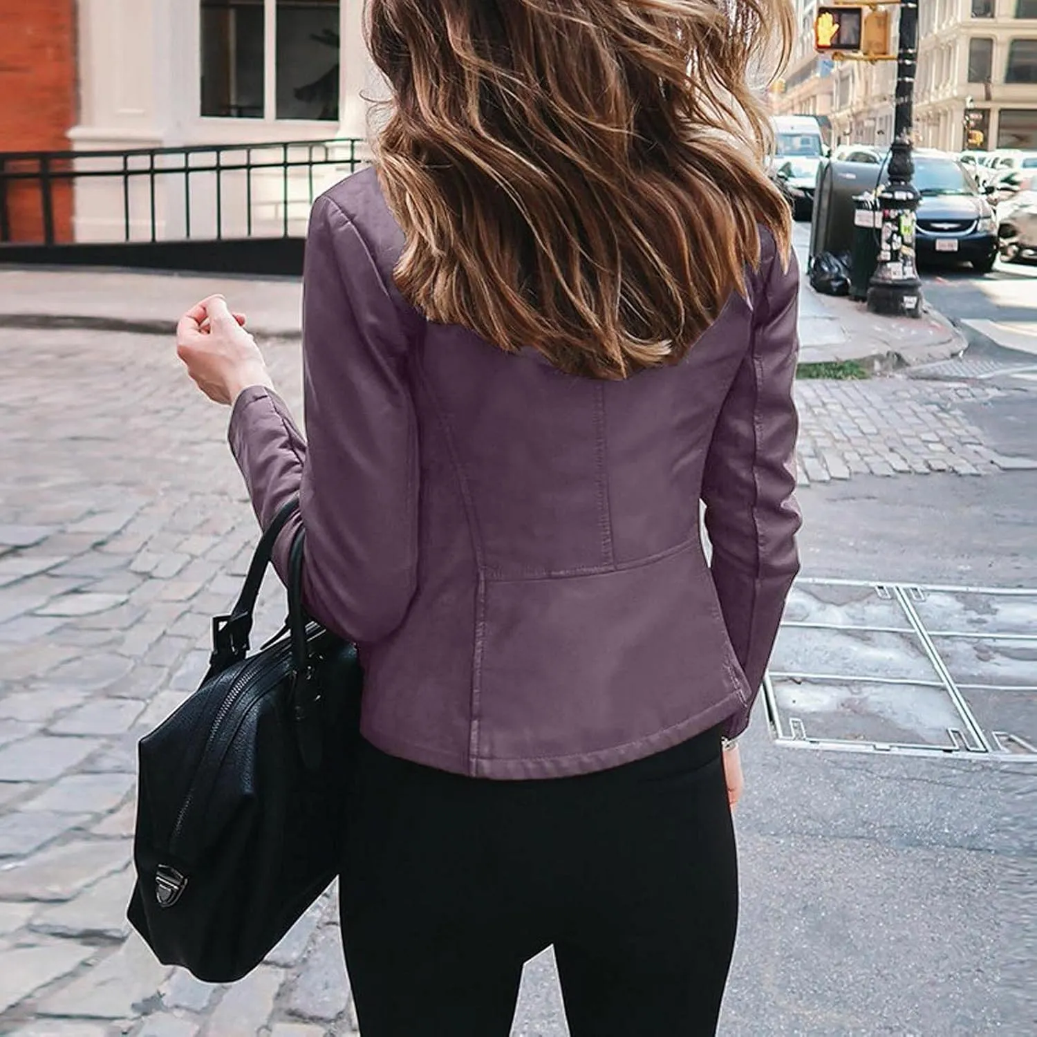 LCMTWX Leather Jacket Full Zip Snap Stand Collar Long Sleeve Outwear Cool Slim Jacket Coat for Vacation Brown Jacket Biker