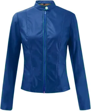 LCMTWX Womens Faux Leather Zip Up Moto Biker Jacket Long Sleeve Outwear Cool Slim Jacket Coat for Vacation Slim Lapel Women