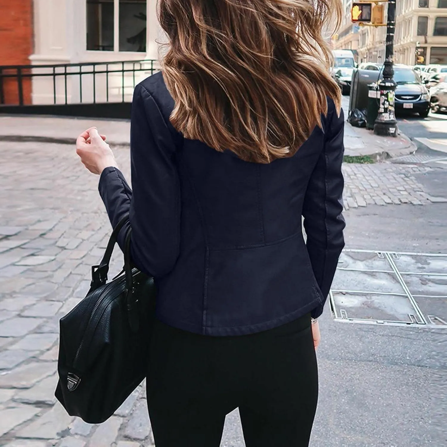LCMTWX Womens Faux Leather Zip Up Moto Biker Jacket Long Sleeve Outwear Cool Slim Jacket Coat for Vacation Slim Lapel Women