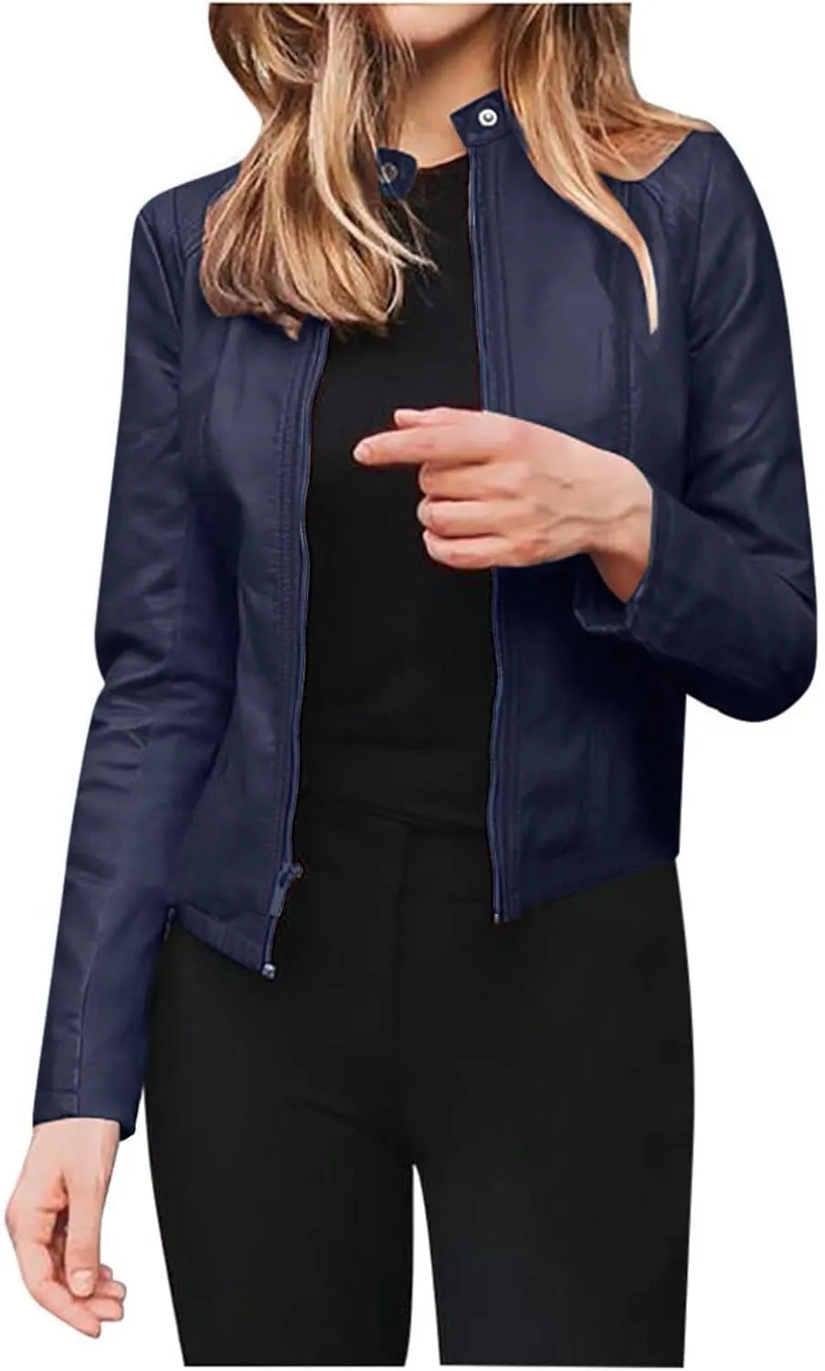 LCMTWX Womens Faux Leather Zip Up Moto Biker Jacket Long Sleeve Outwear Cool Slim Jacket Coat for Vacation Slim Lapel Women