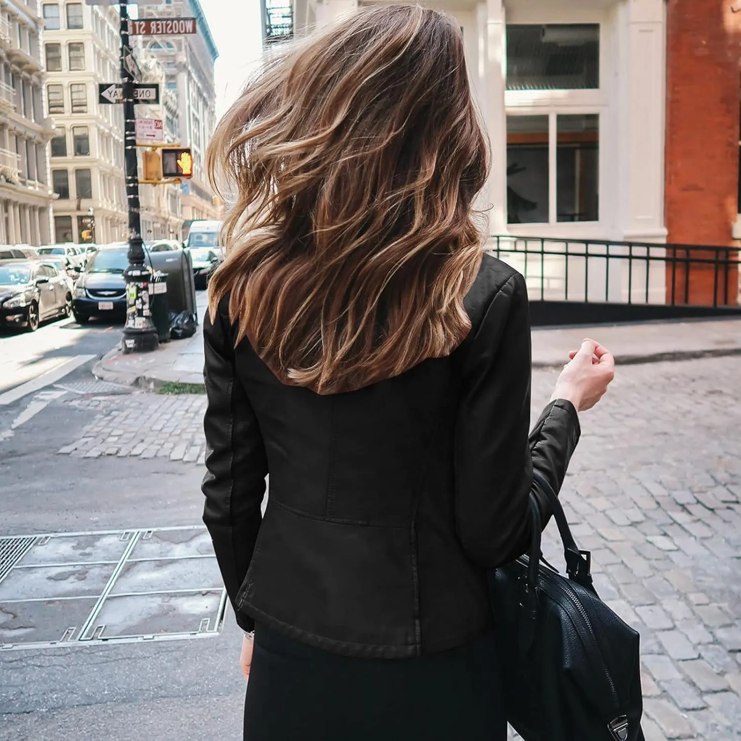LCMTWX Womens Faux Leather Zip Up Moto Biker Jacket Long Sleeve Outwear Cool Slim Jacket Coat for Vacation Slim Lapel Women