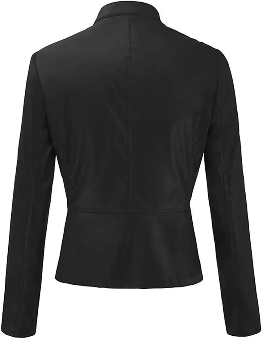 LCMTWX Womens Faux Leather Zip Up Moto Biker Jacket Long Sleeve Outwear Cool Slim Jacket Coat for Vacation Slim Lapel Women