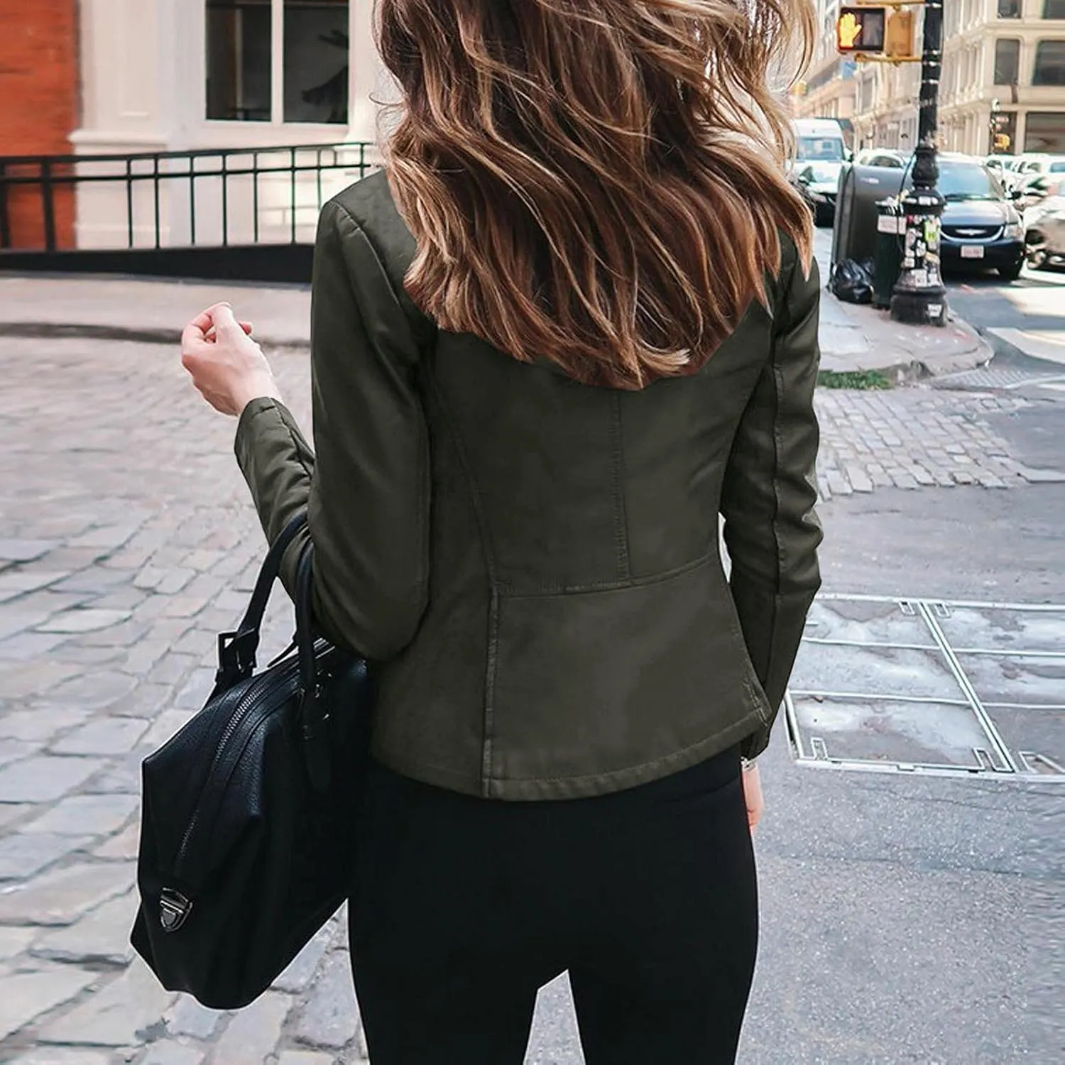 LCMTWX Womens Faux Leather Zip Up Moto Biker Jacket Long Sleeve Outwear Cool Slim Jacket Coat for Vacation Slim Lapel Women