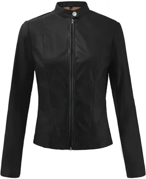 LCMTWX Womens Faux Leather Zip Up Moto Biker Jacket Long Sleeve Outwear Cool Slim Jacket Coat for Vacation Slim Lapel Women