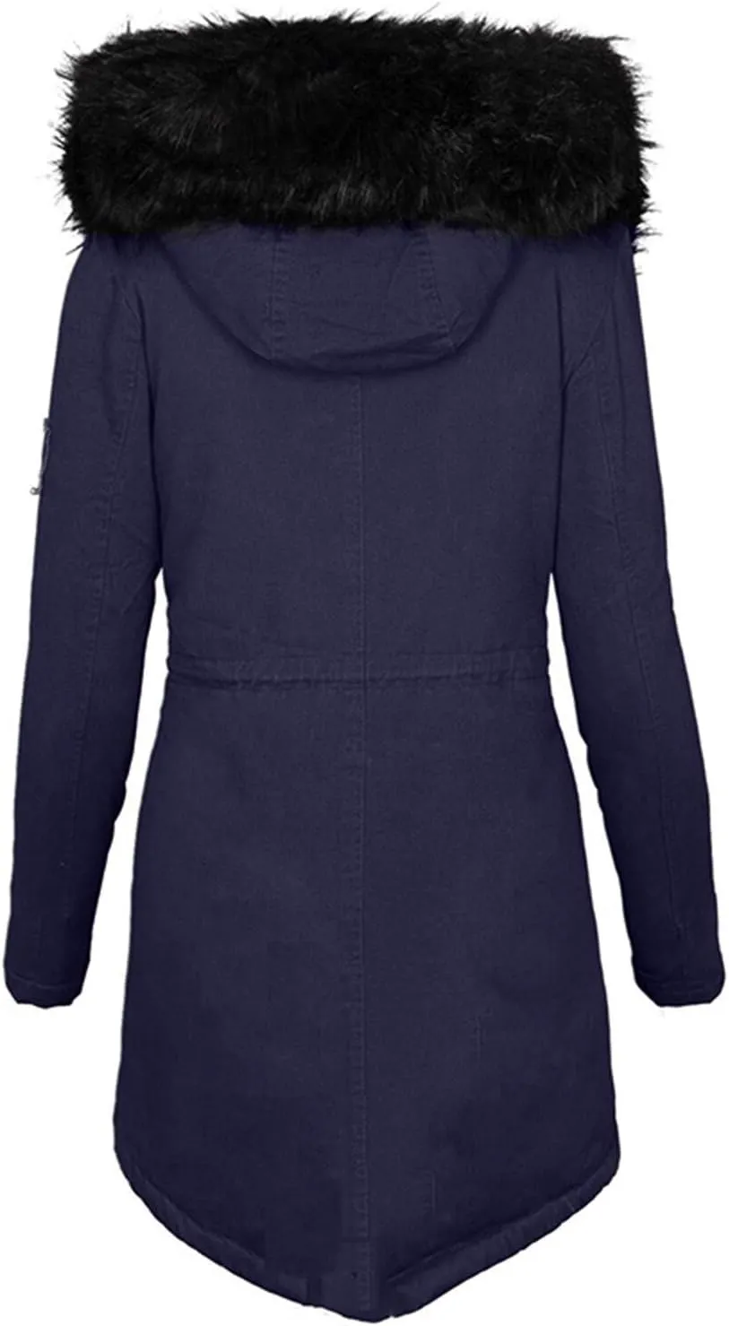 LCMTWX Womens Fleece Lined Raincoat Overcoat Casual Winter Slim Women's Coat Hooded Trench Coats Rain Jacket Womens With