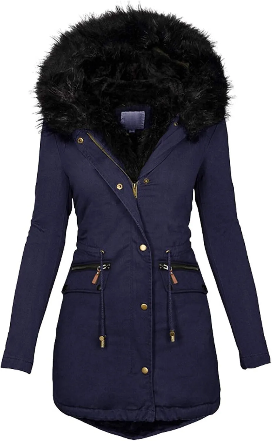 LCMTWX Womens Fleece Lined Raincoat Overcoat Casual Winter Slim Women's Coat Hooded Trench Coats Rain Jacket Womens With
