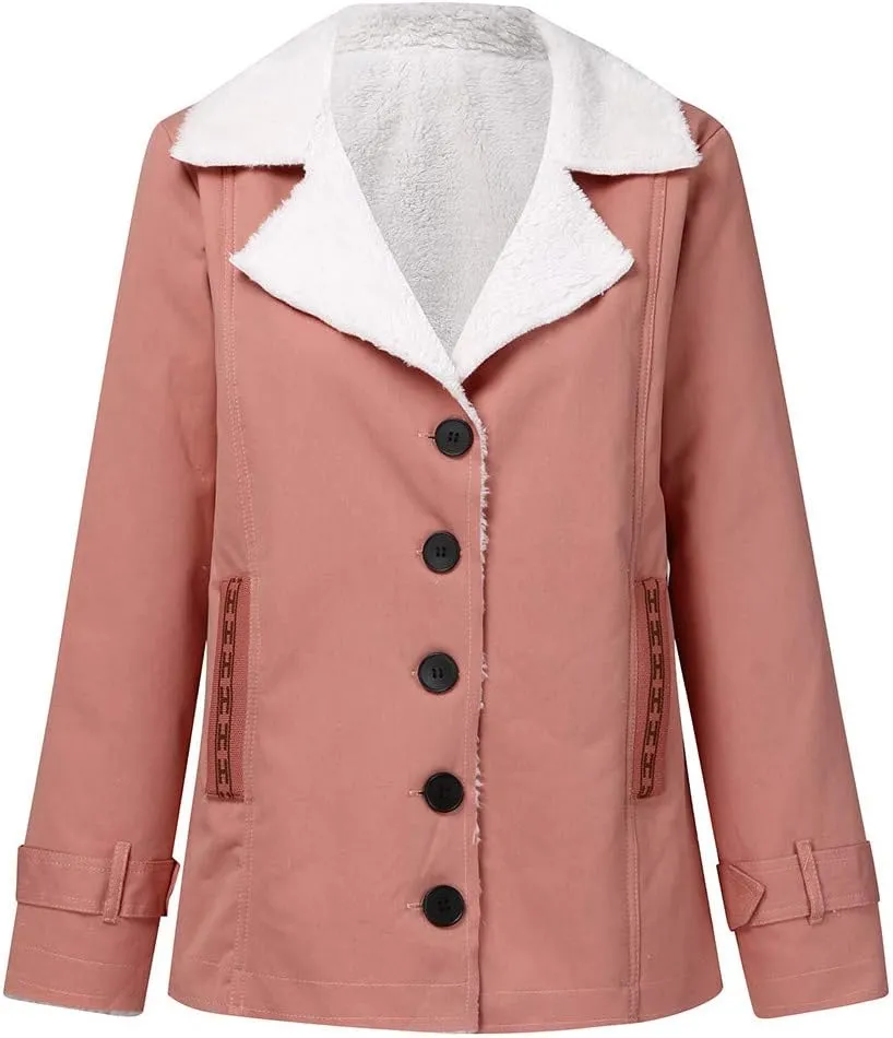 LCMTWX Women's Winter Coats Winter Printed Lapel Single Breasted Long Sleeve Plus Size Outwear Coat Jacket Peacoat Womens