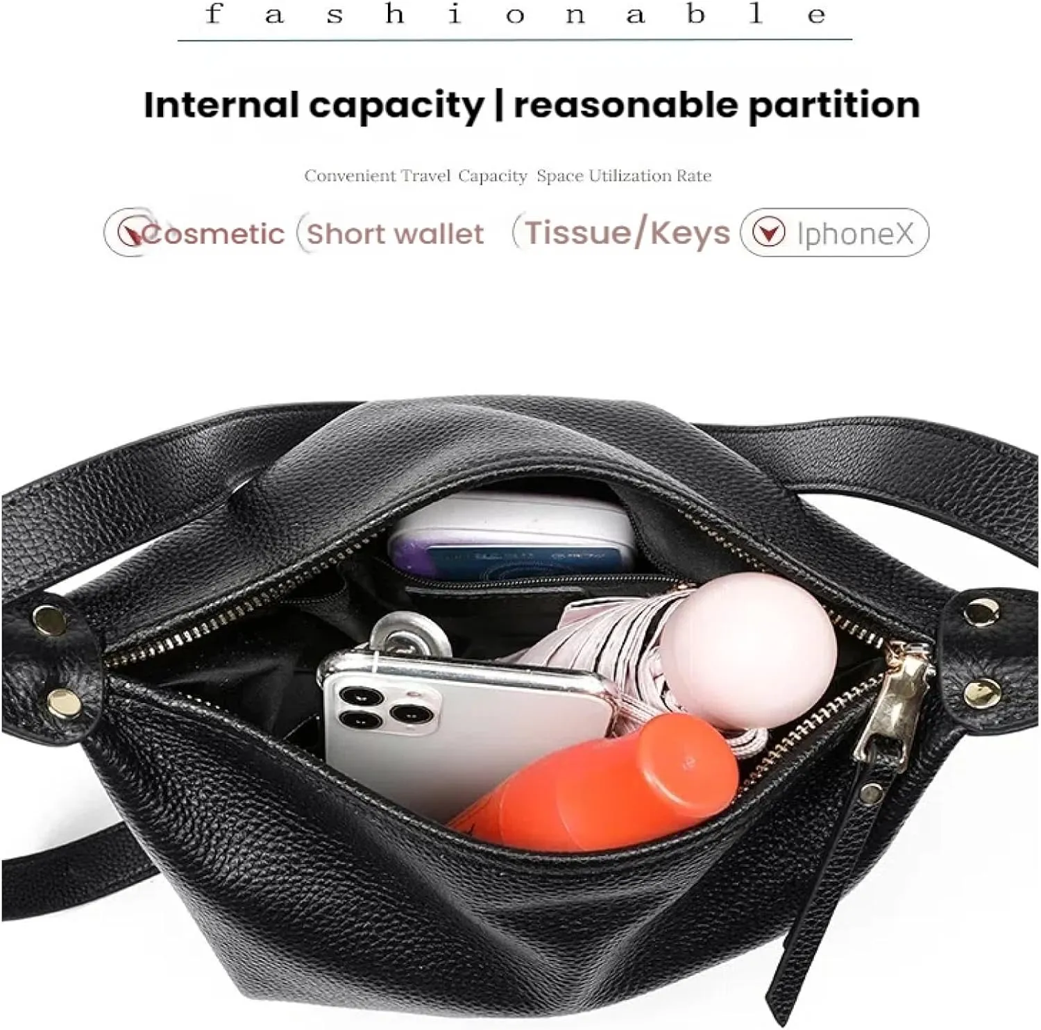 Leather Bucket Large Capacity Commuter Tote Simple Soft Leather Shoulder Crossbody Bag