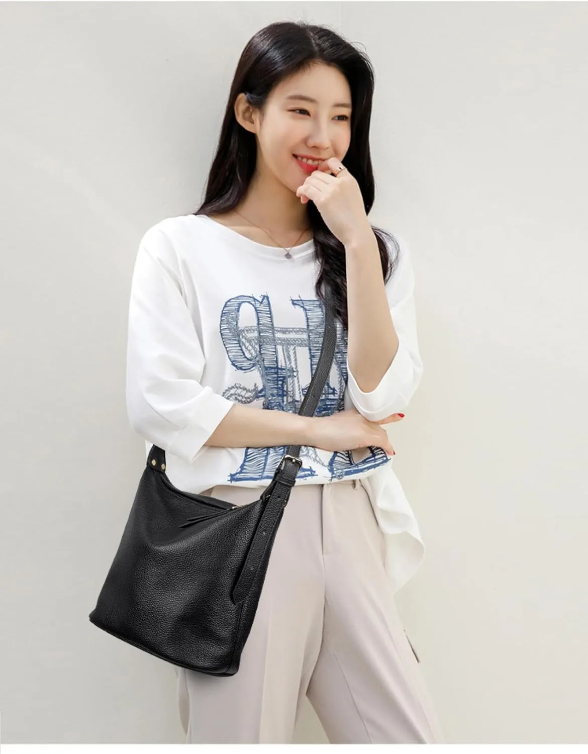Leather Bucket Large Capacity Commuter Tote Simple Soft Leather Shoulder Crossbody Bag