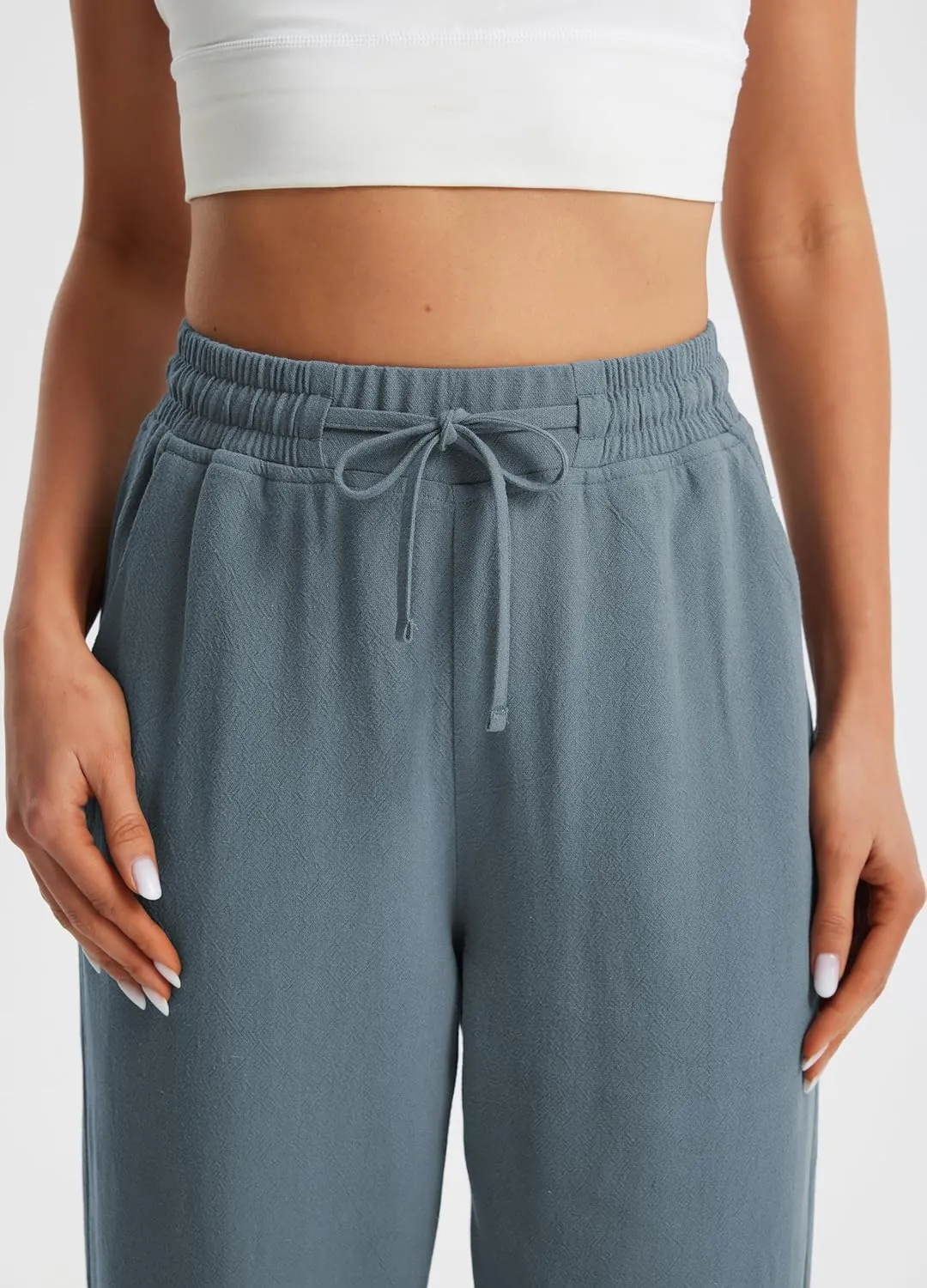 Libin Linen Pants Women Wide Leg Casual Beach Pants Cotton Linen Summer Lounge Pants Travel Work Trousers with Pockets