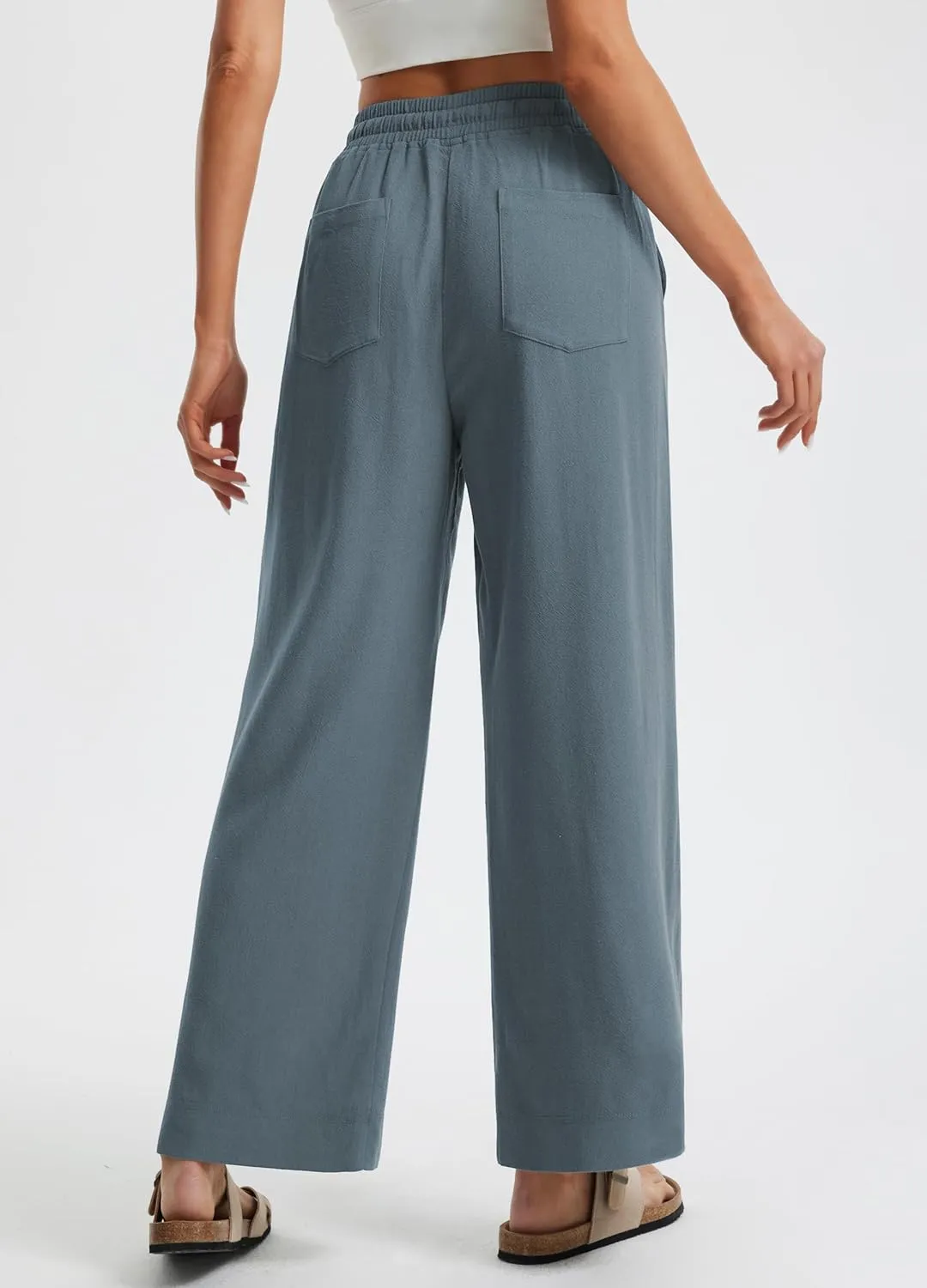 Libin Linen Pants Women Wide Leg Casual Beach Pants Cotton Linen Summer Lounge Pants Travel Work Trousers with Pockets