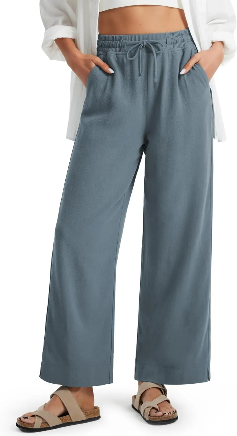 Libin Linen Pants Women Wide Leg Casual Beach Pants Cotton Linen Summer Lounge Pants Travel Work Trousers with Pockets