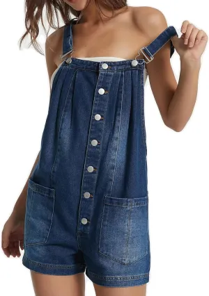 LifeShe Women's Denim Overall Shortalls Adjustable Straps Jeans Shorts Romper Jumpsuits with Patch Pockets