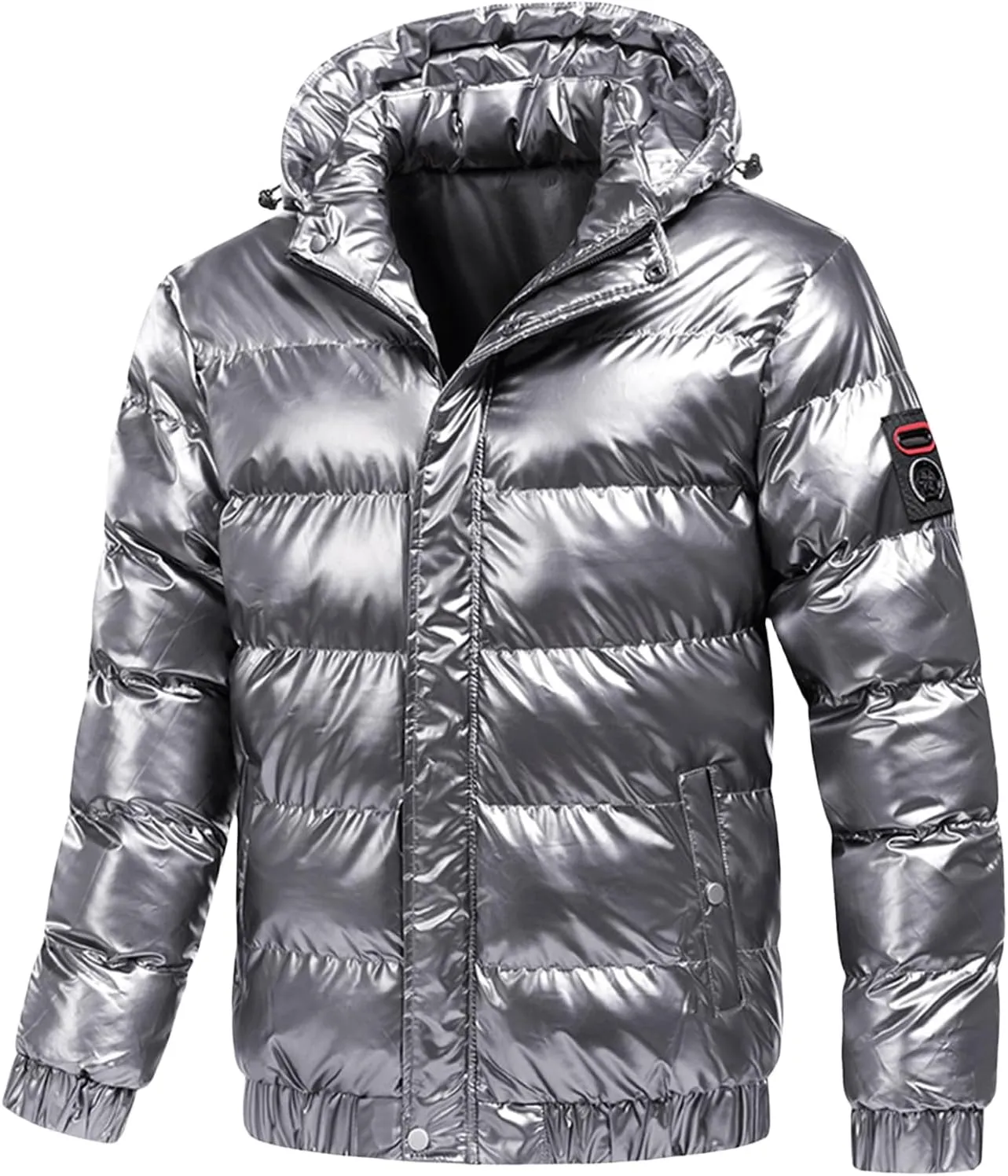 Lightweight Quilted Jacket Hooded for Men Solid Color Hooded Cotton-Padded Jacket Casual Coat with Pocket Fall Winter