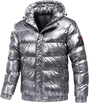 Lightweight Quilted Jacket Hooded for Men Solid Color Hooded Cotton-Padded Jacket Casual Coat with Pocket Fall Winter