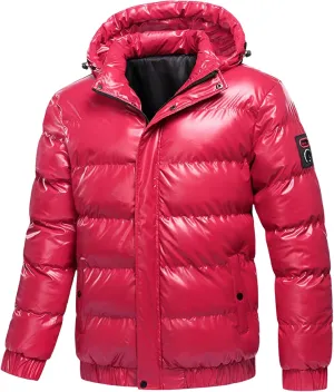 Lightweight Quilted Jacket Hooded for Men Solid Color Hooded Cotton-Padded Jacket Casual Coat with Pocket Fall Winter