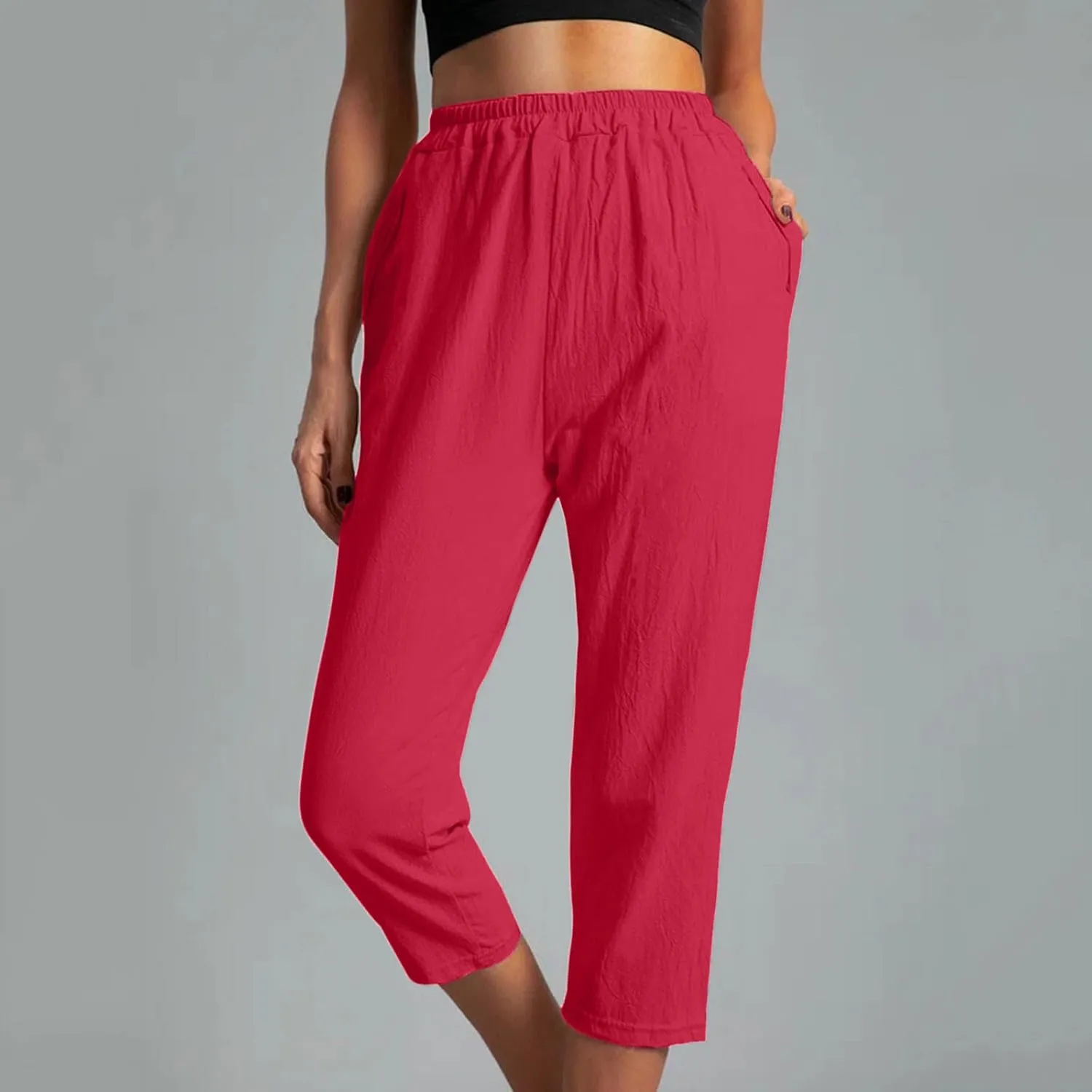 Linen Capri Pants for Women Cotton Casual Summer Capris Stretch High Waisted Straight Wide Leg Cropped Trousers 2025
