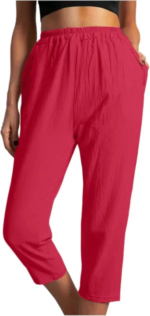 Linen Capri Pants for Women Cotton Casual Summer Capris Stretch High Waisted Straight Wide Leg Cropped Trousers 2025