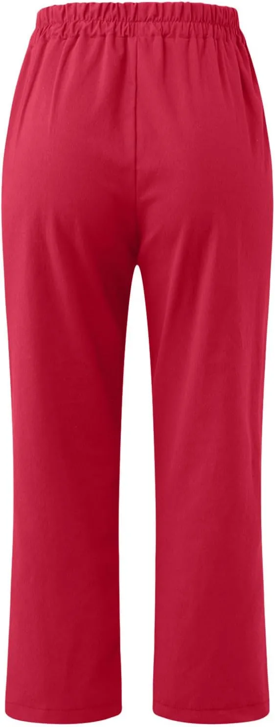 Linen Capri Pants for Women Cotton Casual Summer Capris Stretch High Waisted Straight Wide Leg Cropped Trousers 2025