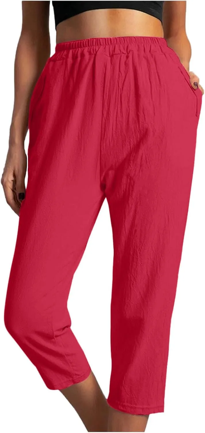 Linen Capri Pants for Women Cotton Casual Summer Capris Stretch High Waisted Straight Wide Leg Cropped Trousers 2025