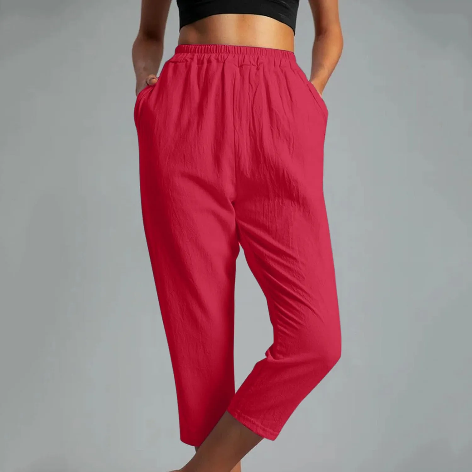 Linen Capri Pants for Women Cotton Casual Summer Capris Stretch High Waisted Straight Wide Leg Cropped Trousers 2025
