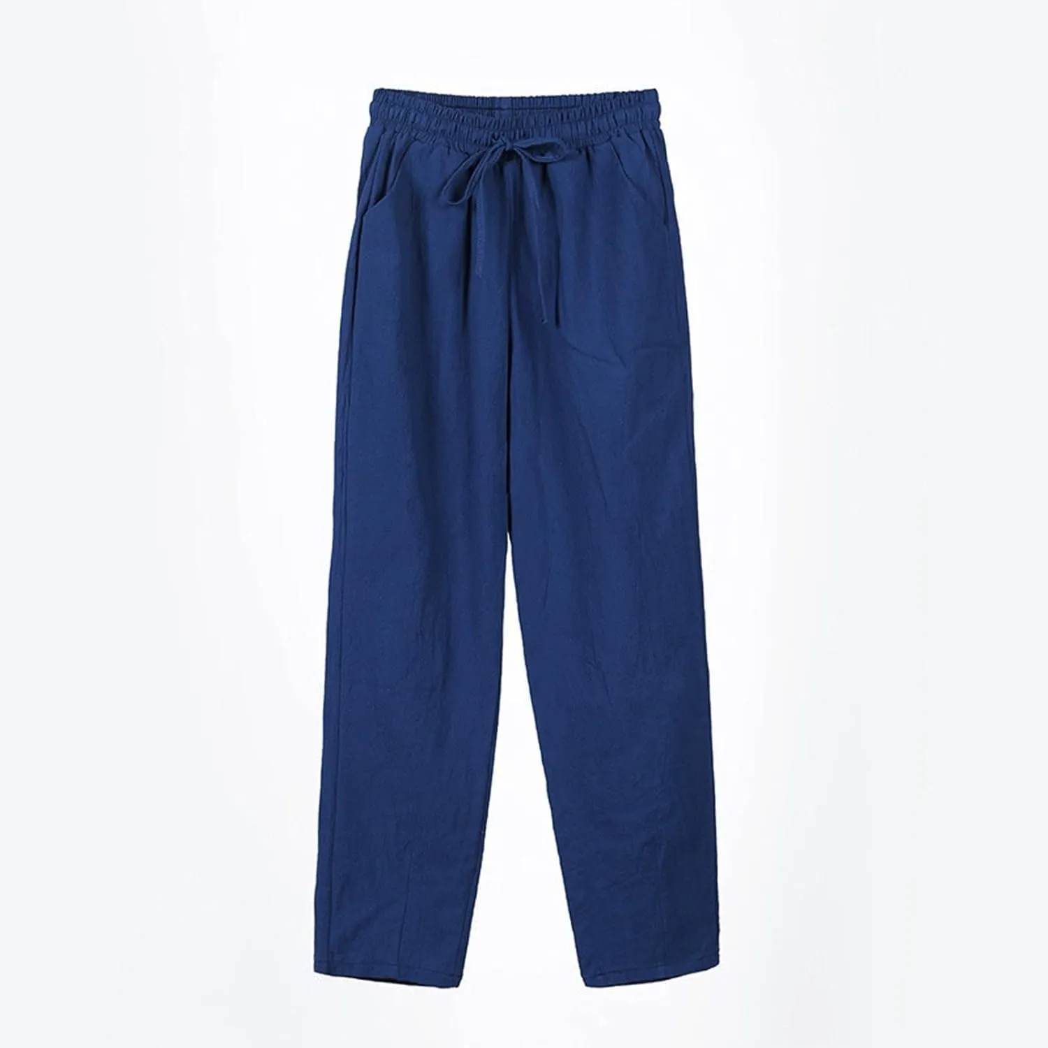 Linen Pants for Women Summer Beach Lounge Elastic Drawstring Casual Trousers with Pockets Travel Vacation