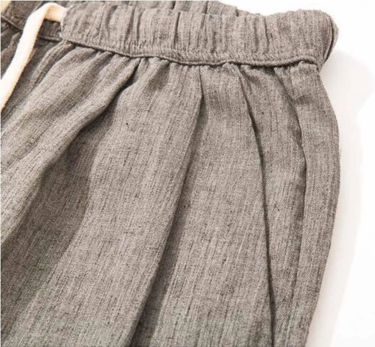 Linen Pants Men Beach Casual Drawstring Elastic Waist Beach Yoga Pants Summer Lightweight Trousers with Pockets