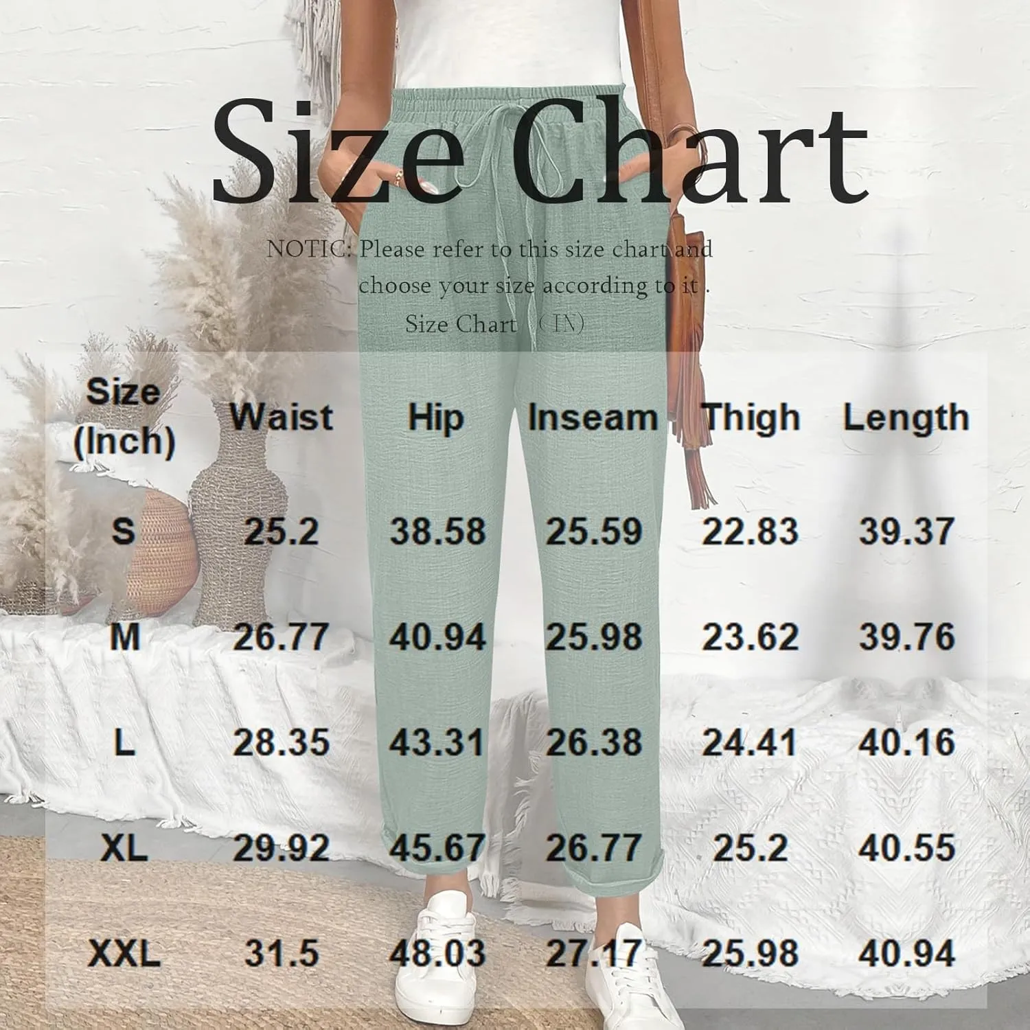 Linen Pants Women Summer Drawstring Elastic High Waisted Pants Tapered Wide Leg Pant Cropped Lounge Pant