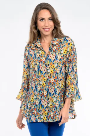 LIOR Women's Daisy Floral Blouse Flowy Sleeves With Side Flounce - "Happy"
