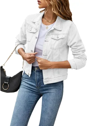 lisenraIn Jean Jackets for Women Fashion Basic Long Sleeve Button Down Denim Jacket Lightweight Cropped Jean Jacket