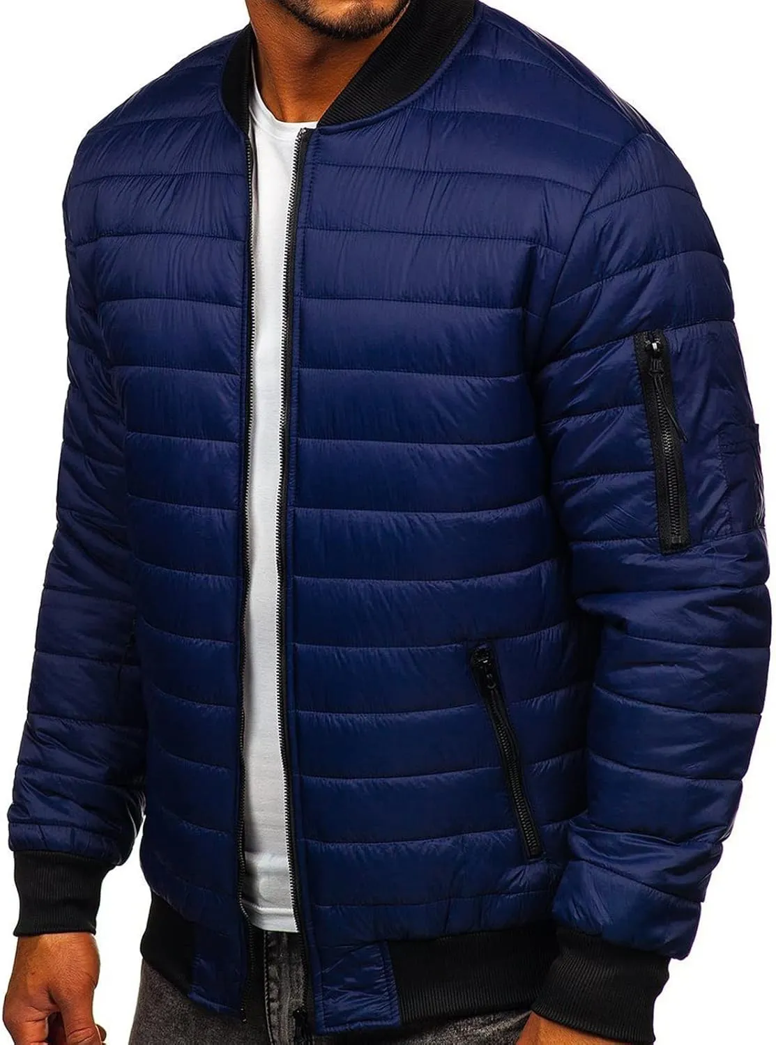 lisenraIn Men Cotton Padded Jacket Lighteight Zip Up Puffer Coat Winter Warm Windproof Outwear with Pockets