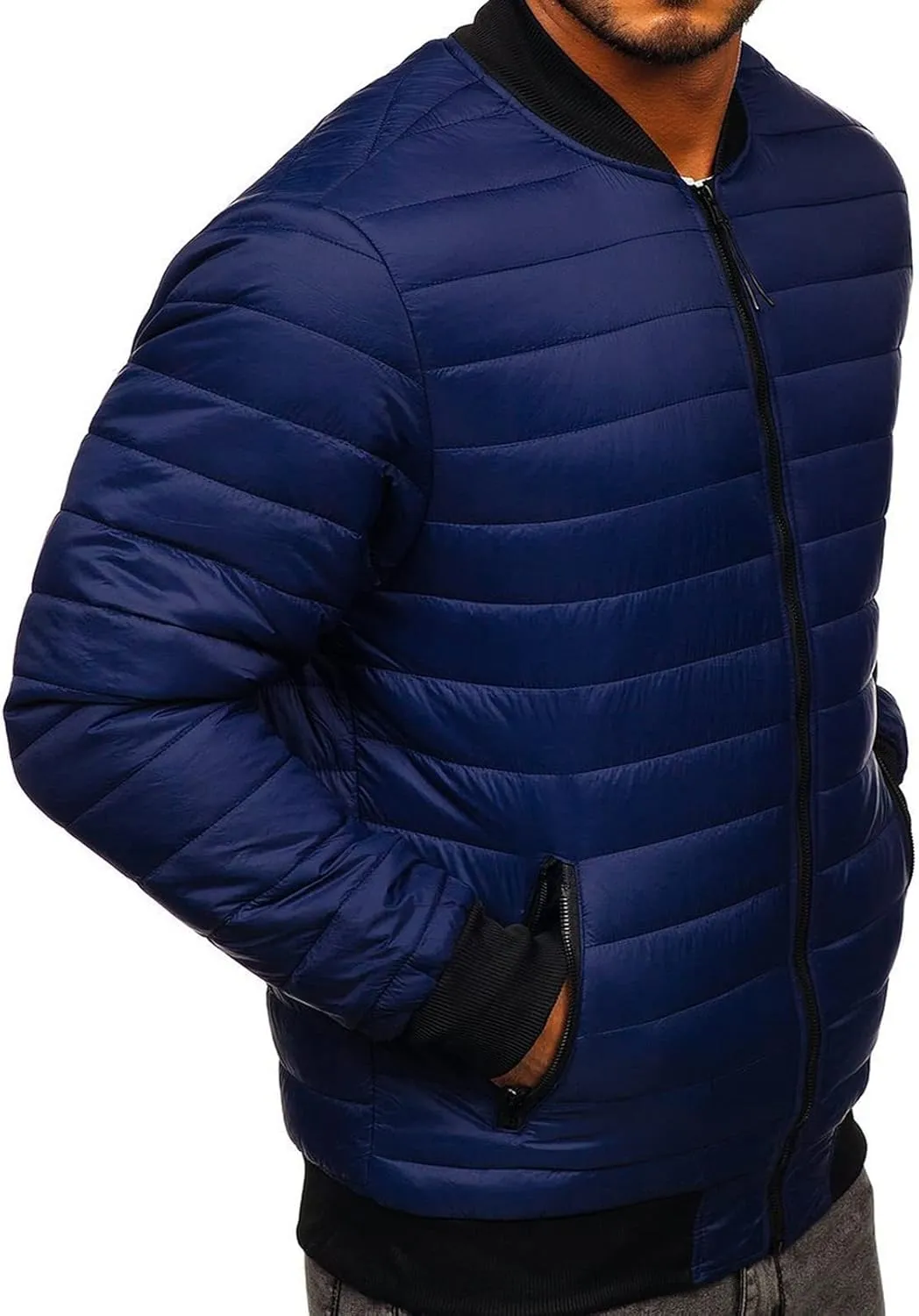 lisenraIn Men Cotton Padded Jacket Lighteight Zip Up Puffer Coat Winter Warm Windproof Outwear with Pockets